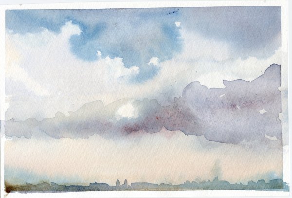 Облака рисунок акварелью