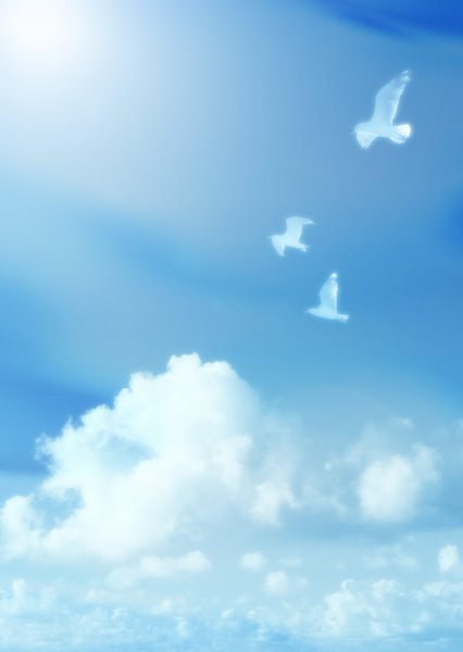 Фон небо облака и голуби