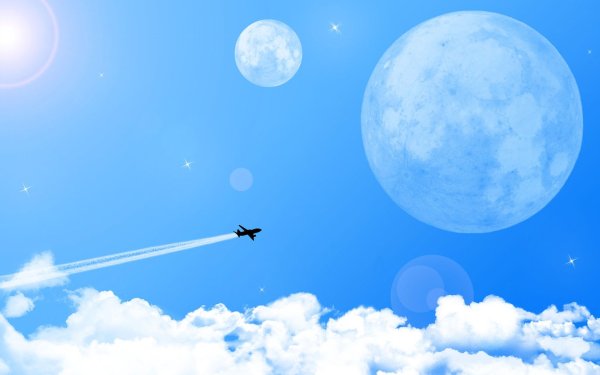 Голубое небо с самолетом