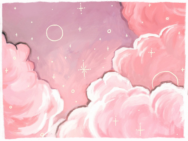 Розовые облака акварель