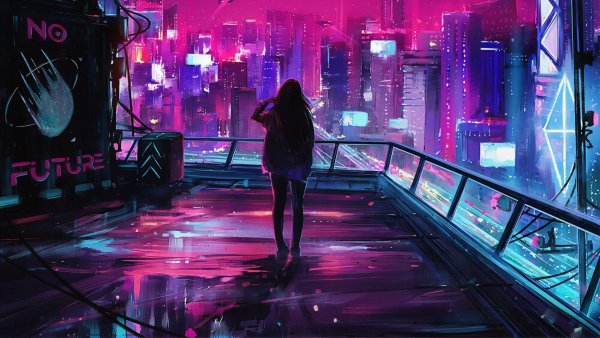 Cyberpunk 2077 город 4k Neon