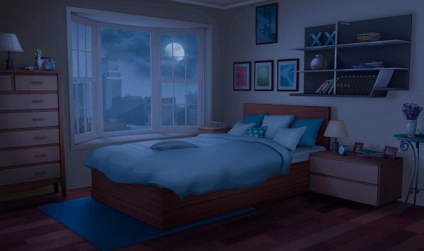 Фон ночь спальная комната аниме