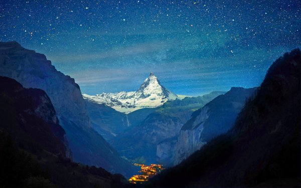 Швейцария гора Маттерхорн ночью