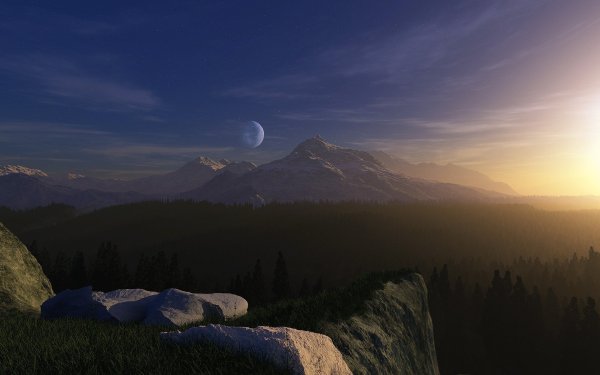 Ночь Луна горы