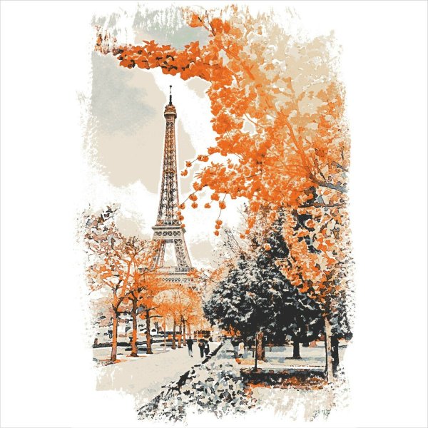 Вышивка Париж в осенних