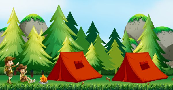 Палатка в лесу иллюстрация