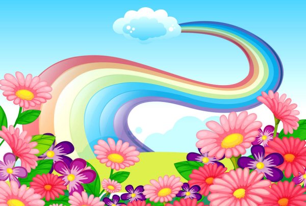 Фон с радугой и цветочками