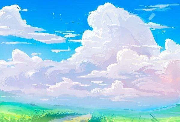 Фон синий с облаками нарисованный