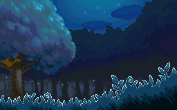 Пиксельный лес ночью