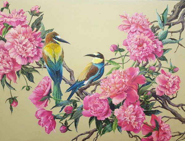Живопись цветы и птицы