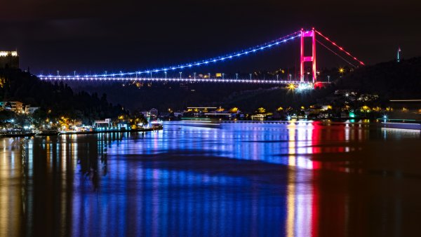 Турция Босфорский мост ночью
