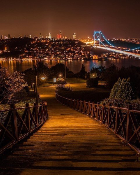 Турция Стамбул Босфорский мост ночь