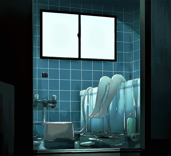 Фон ванная аниме ночью