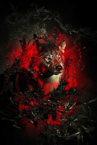 Черный волк на Красном фоне