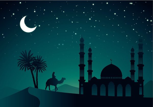 Рамадан мечеть Луна и звезда вектор