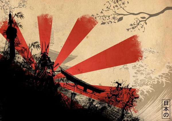 Самурай с флагом японской империи