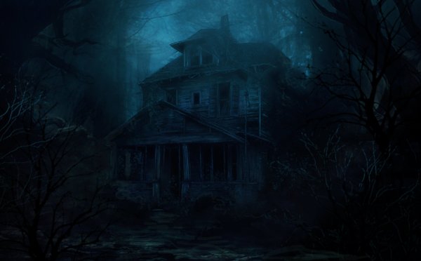 Заброшенный дом в лесу ночью