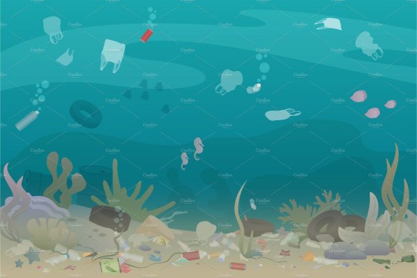 Морское дно с мусором иллюстрация