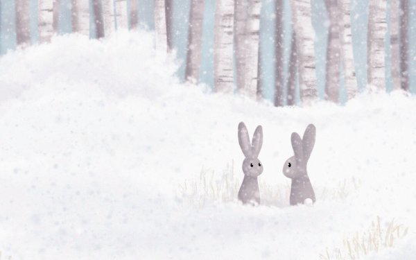 Зимний пейзаж с зайцем