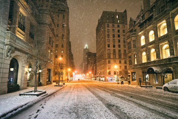 Нью-Йорк Манхеттен улицы снег