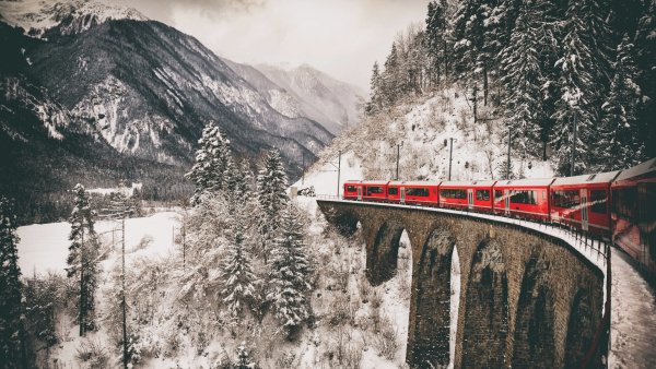 Виадук Ландвассер Швейцария зимой