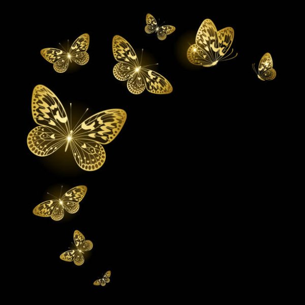 Золотистые бабочки на прозрачном фоне