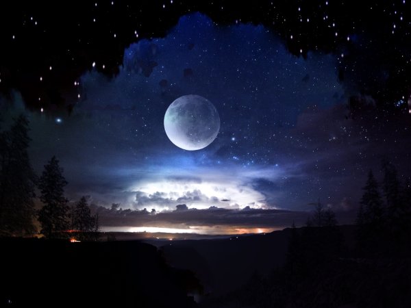 Фон звездное небо и луна