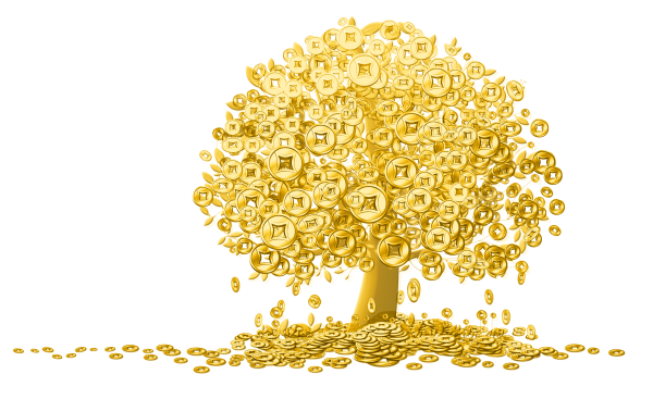 Денежное дерево с золотыми монетами