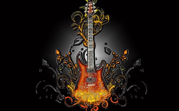 Гитара на фоне огня