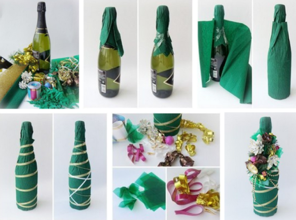 Украсить бутылку шампанского на новый год