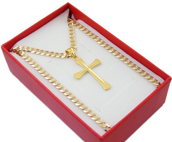 Золотая цепочка с крестом в коробочке