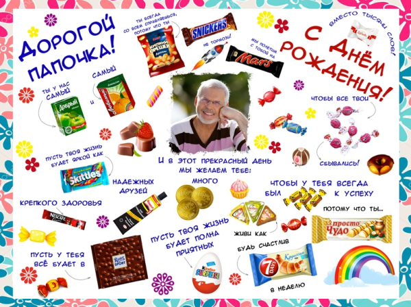 Плакат со сладостями на день рождения папе