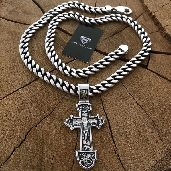 Серебряная цепочка панцирь с крестом
