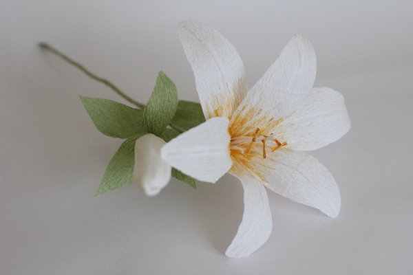 Белый цветок из гофрированной бумаги