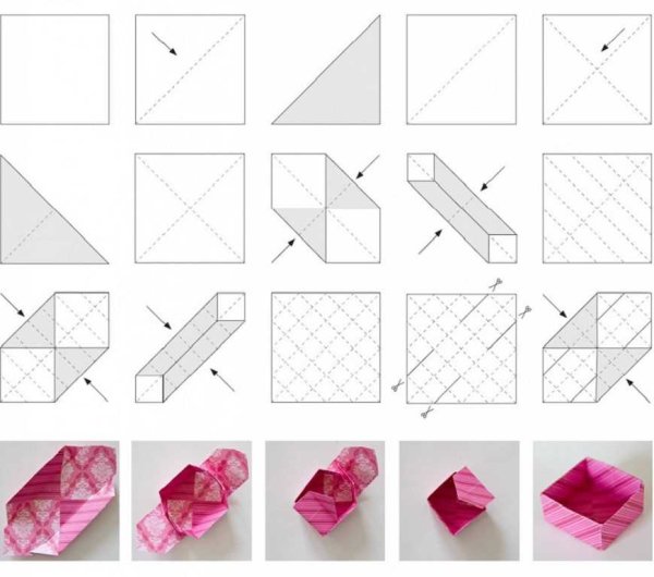 Оригами коробочка с крышкой из 1 листа бумаги