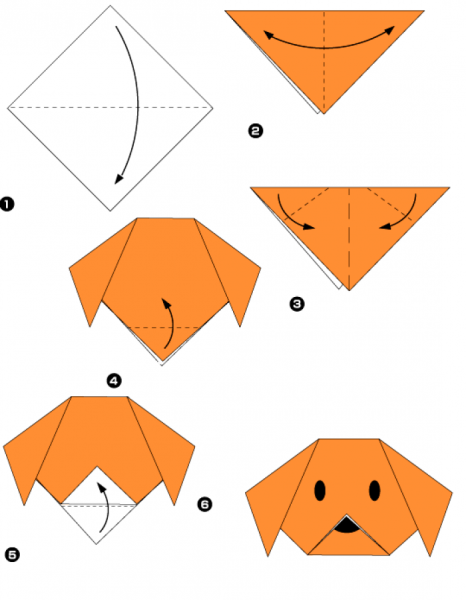 Собачка оригами из бумаги для детей схема простая
