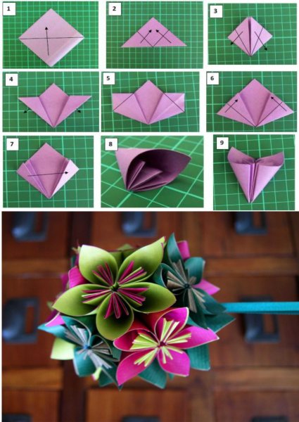 Цветы из бумаги оригами пошагово