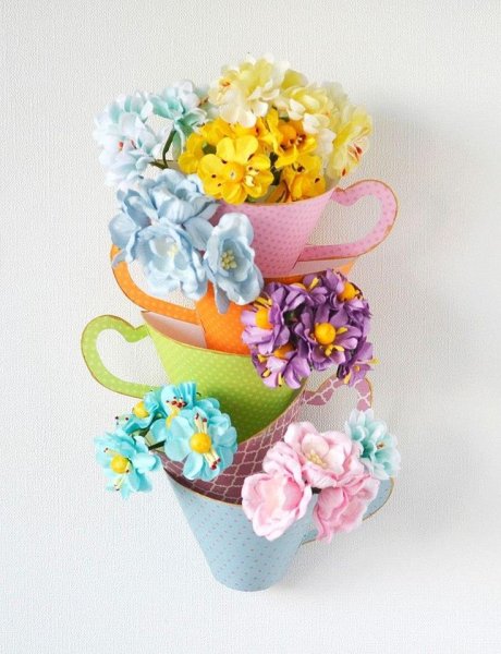 Поделка чашка в чашке с цветами из бумаги