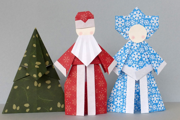 Оригами дед Мороз и Снегурочка из бумаги