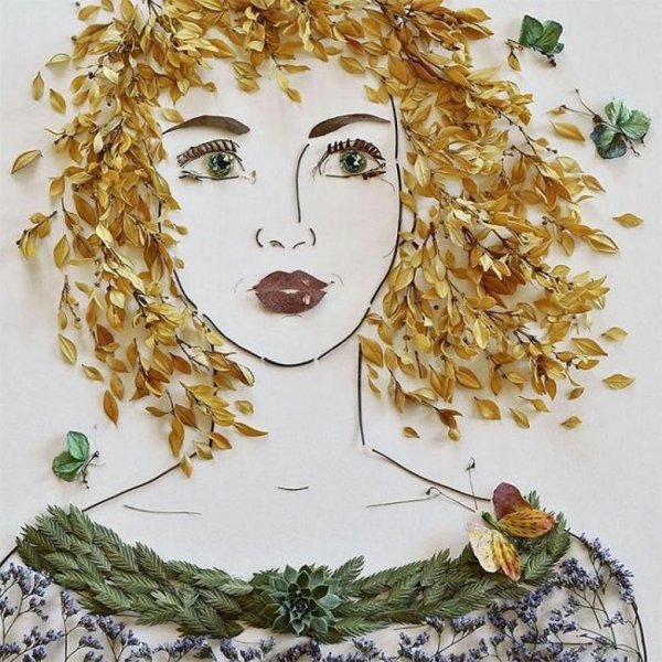 Портрет девушки из листьев осенняя поделка