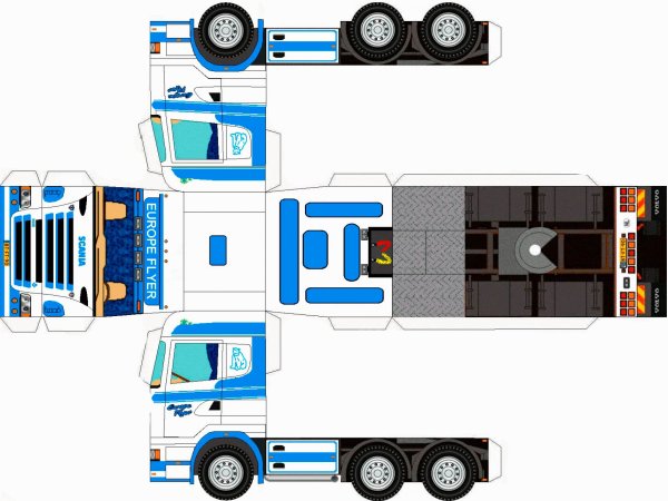 Scania тягач модель из бумаги