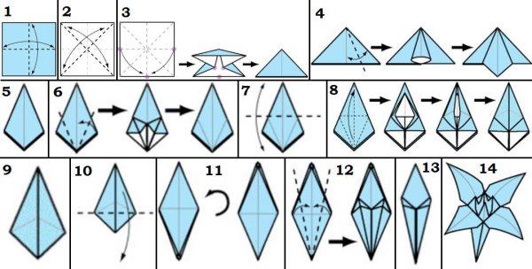 Схема лилии из бумаги оригами