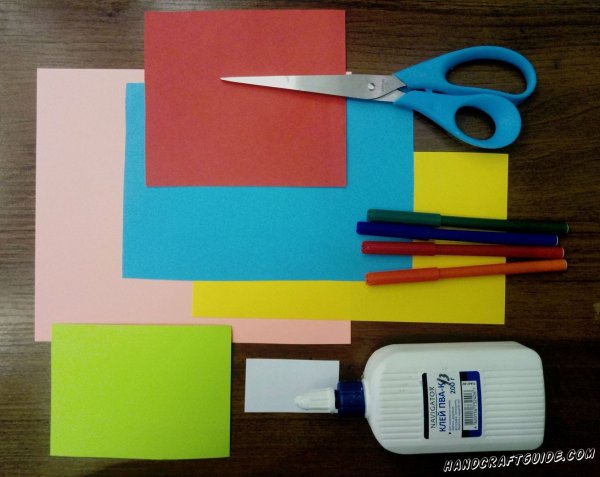 Цветной картон, цветная бумага, ножницы, клей