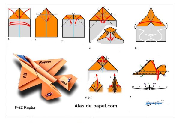 Пошаговая схема самолётика из бумаги