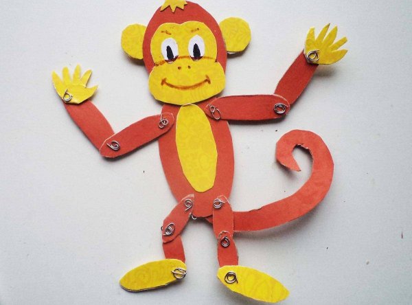 Игрушка дергунчик обезьяна из картона