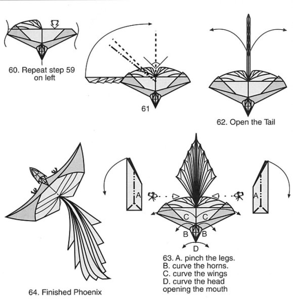 Птица Феникс из бумаги оригами