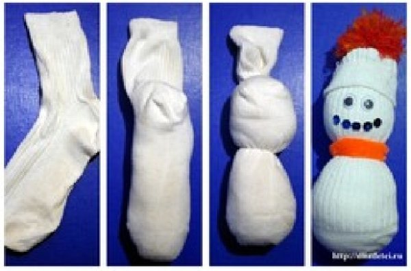 Снеговик из белого носка