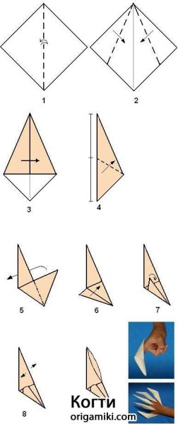 Оригами из бумаги когти схема