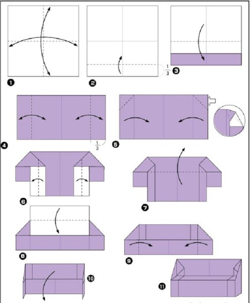 Оригами из бумаги стол и стул схема