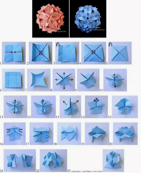 Оригами шар кусудама из бумаги схемы